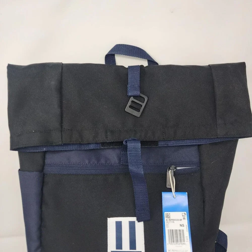 Adidas Backpack Mens Blue Reprocess Fabric Roll Top Padded Casual Bag Sports
